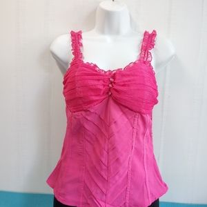 NEW Aggie Pink Halter Top Smocked Stretch Hot Pink Size M